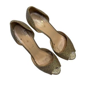 Kate Spade New York Gold Glitter Open Toe Pumps Heels Women’s Size 8